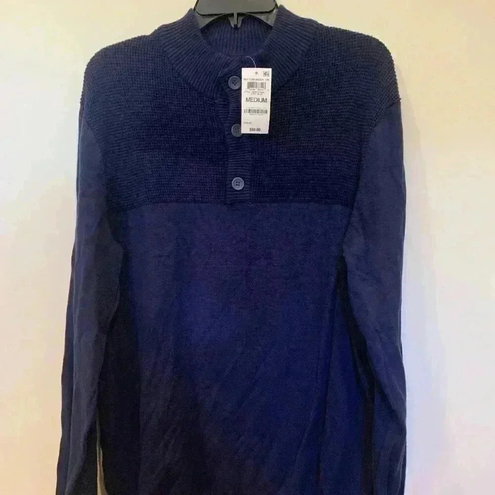 Mens Club Room Button Mock Sweater M NWT -B2